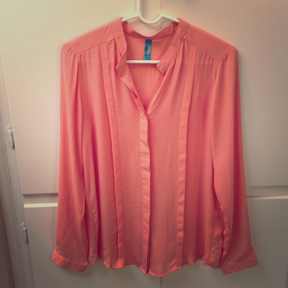 Peach hidden button, button down blouse